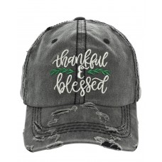 THANKFUL & BLESSED  Ladies Cap  Black Factory Distressed Hat  eb-67021133